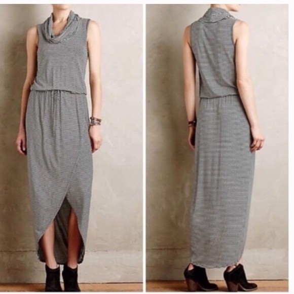 Anthropologie Dolan Striped Cowl Neck Maxi Dress in black & white size small - Picture 1 of 11